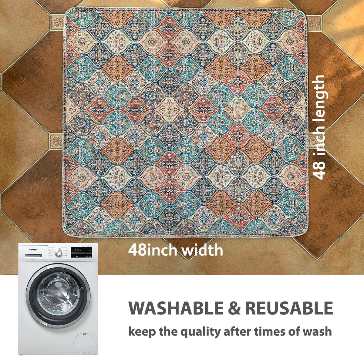 nunubaby Washable Pee Pads for Dogs, Stylish, Non-Slip and Leak-Proof Pee Pads. Reusable Potty Pads for Dogs for Crates and Floors.(Cream/Multi, 48" x48" )