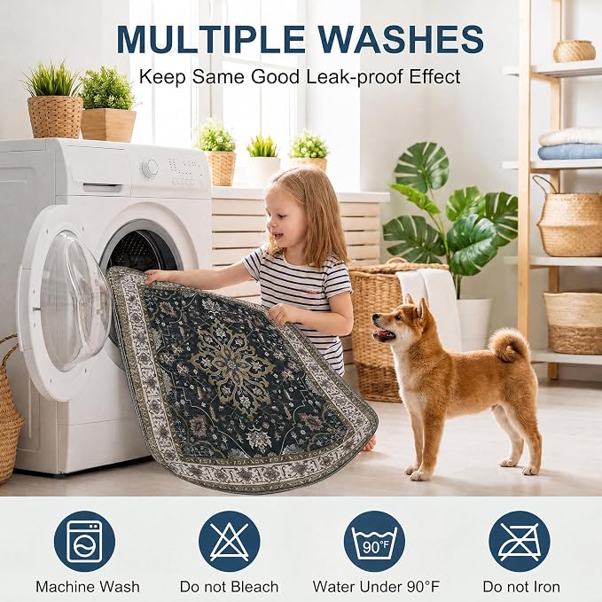 Washable Pee Pads for Dogs,Great Urine Absorbent Reusable Puppy Training Pads,Waterproof,Leak-Proof & Non-Slip Potty Pads for Whelping,Crate,Playpen,Bed.(Black Floral,36"x36")