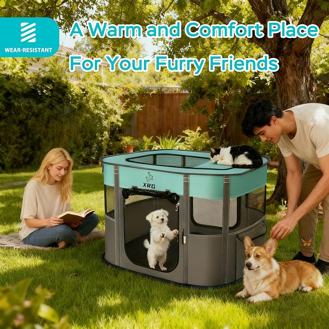 XRG Foldable Pet Playpen,Indoor Cat cage Puppy Crates L(35.4"x27.6"x23.6") | Portable Dog Crates with Upgrade Breathable Mesh，Sturdy Cat Kennel Indoor & Outdoor for Rabbit or Small Animals，Green