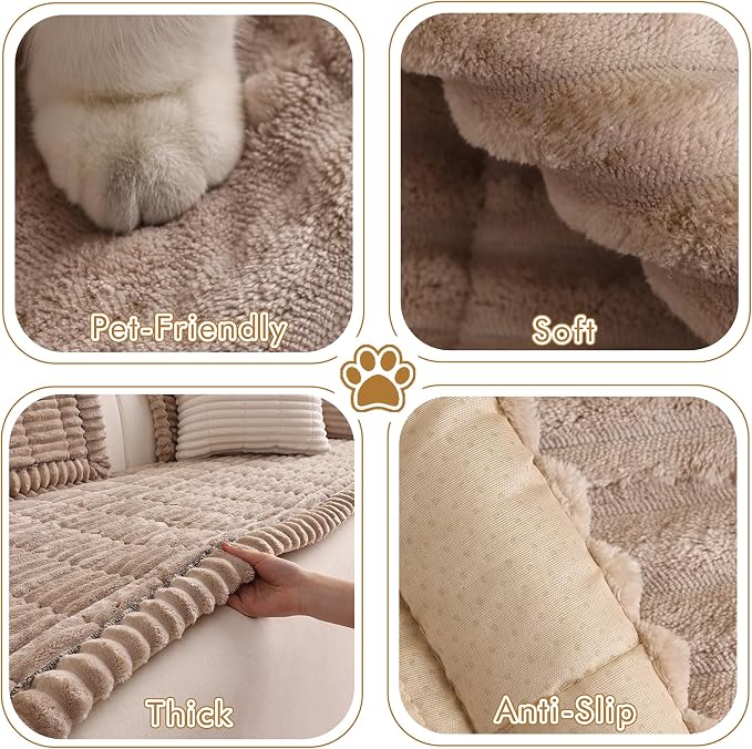 Couch Cover for Sofa, Sectional Couch Cover for Dogs, Sofa Cover Washable, Cushion Cover Blanket Pad Bed Mat for Pets, Fleece Furniture Protector, Brown, 23.6x35.4in