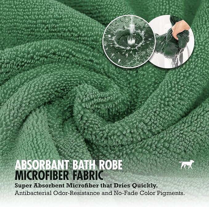 Tuff Pupper Fast Drying Dog Bath Robe | 800 GSM Plush Dog Towel Bathrobe/Dressing Gown | Super Absorbent Pet/Puppy Bathrobe | Adjustable Hood & Belly Strap | Super Soft | Fast Drying (S, Green)