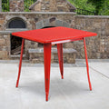 EMMA + OLIVER Commercial Grade 31.5" Square Red Metal Indoor-Outdoor Table