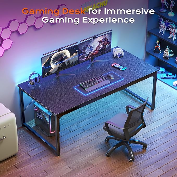 PRAISUN 63 X 29.5 Inch Computer Desk with Deeper Desktop, Gaming Office Writing Work Desk for Home Office, Study, Bedroom, Work from Home, Metal Frame, Black