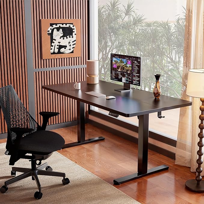 ErGear Height Adjustable Electric Standing Desk, 63 x 27.5 Inches Sit Stand up Desk, Large Memory Computer Home Office Desk with Two-Piece Desktop (Black)