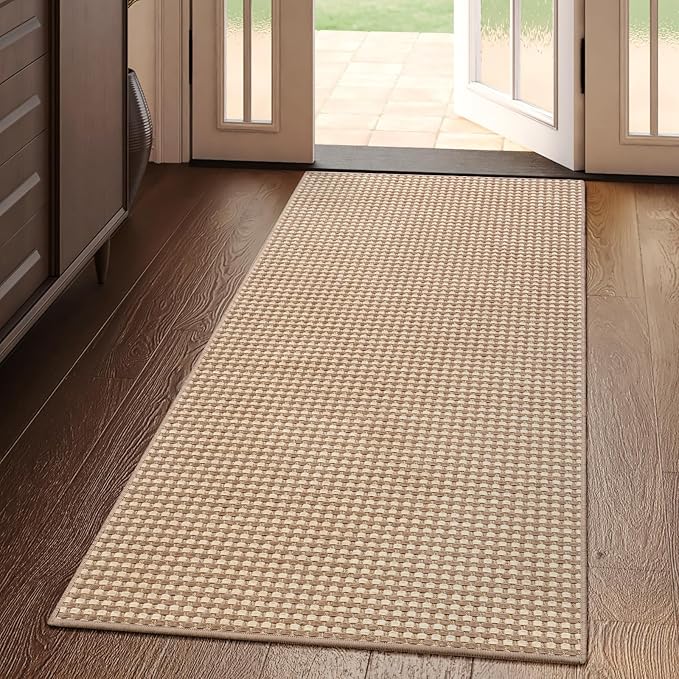 2x4 ft Entryway Rug Indoor Door Mat Non Slip Boho Woven Washable Area Rugs Kitchen Runner Rug Mat, Front Entry Rugs Entrance Doormat for Hallway Porch Bathroom Laundry Room, Brown 24"x48"