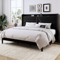 Allewie King Size Platform Bed Frame with Charging Station & Storage Headboard, Upholstered Velvet Wingback Design & USB Port, Strong Wooden Slats Support, No Box Spring Needed, Easy Assembly, Black