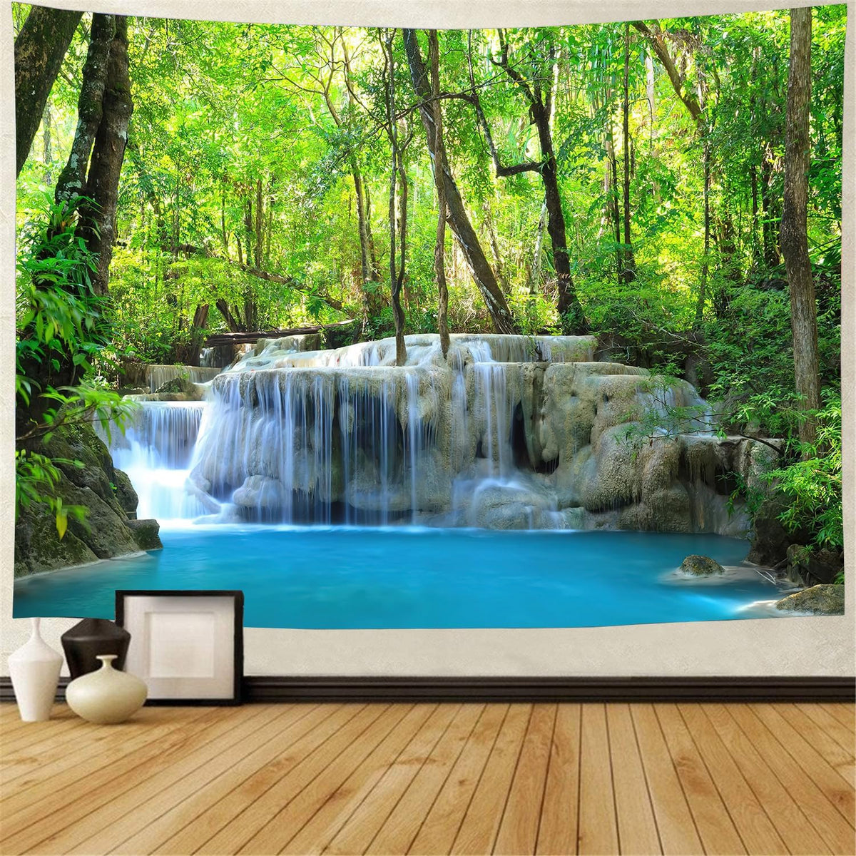 FENDROM Waterfall Tapestry Nature Stone River Forest Scenery Theme Print Landscape Jungle Wall Hanging for Living Room Party Beach Picnic Blankets Tablecloths Wall Decor