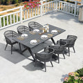 PURPLE LEAF Outdoor Dining Set All-Weather PE Rattan Patio Dining Furniture Set with All Aluminum Frame Rectangular Table and 6 Chairs Set for Lawn Garden Backyard Deck, Grey