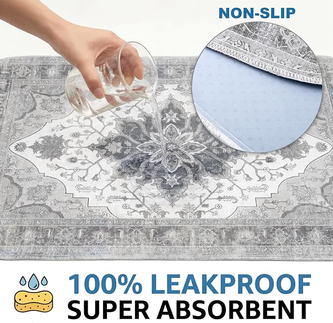 Washable Pee Pads for Dogs and Cats,Great Urine Absorbent Reusable Puppy Training Pads,Waterproof,Leak-Proof & Non-Slip Cat Litter Box Mat for Whelping,Crate,Playpen,Bed.(Gray Floral,18"x28")