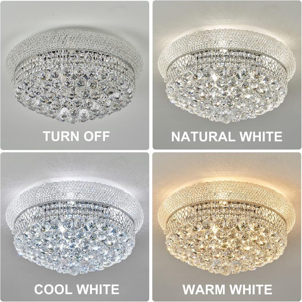 9-Light Crystal Flush Mount Chandelier Ceiling Light Fixture for Living Room Dining Room Bedroom Foyer Entryway Hallway Closet Bathroom (Chrome D22)