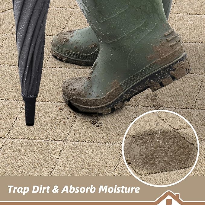BEQHAUSE Dirt Trapper Door Mat 32" x 48", Doormat Non-Slip Entryway Rugs Washable, Dog Door Mat Stain Resistant and Absorbent Welcome Floor Mat for Front Back Door, Mud Wet Shoes & Paws, Warm Beige