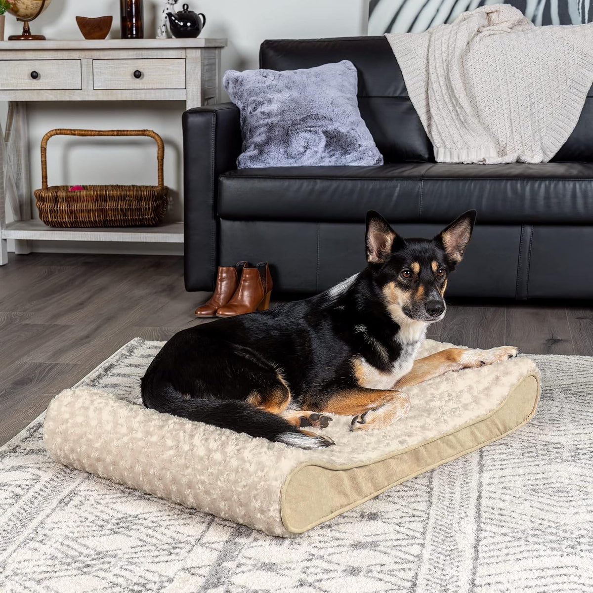 Furhaven Orthopedic Dog Bed for Large/Medium Dogs w/ Removable Washable Cover, For Dogs Up to 38 lbs - Ultra Plush Faux Fur & Suede Luxe Lounger Contour Mattress - Cream, Large