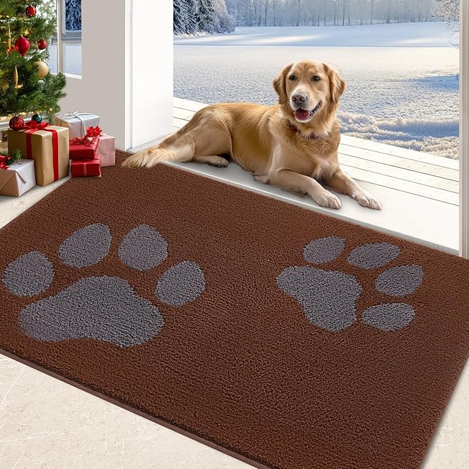 FONEYI Indoor Door Mat, 24"x36" Dog Mats for Muddy Paws, Rubber Backing Non Slip Super Absorbent Washable Entryway Rug, Low-Profile Front Back Door Mats, Inside Floor Doormats for Entryway, Brown