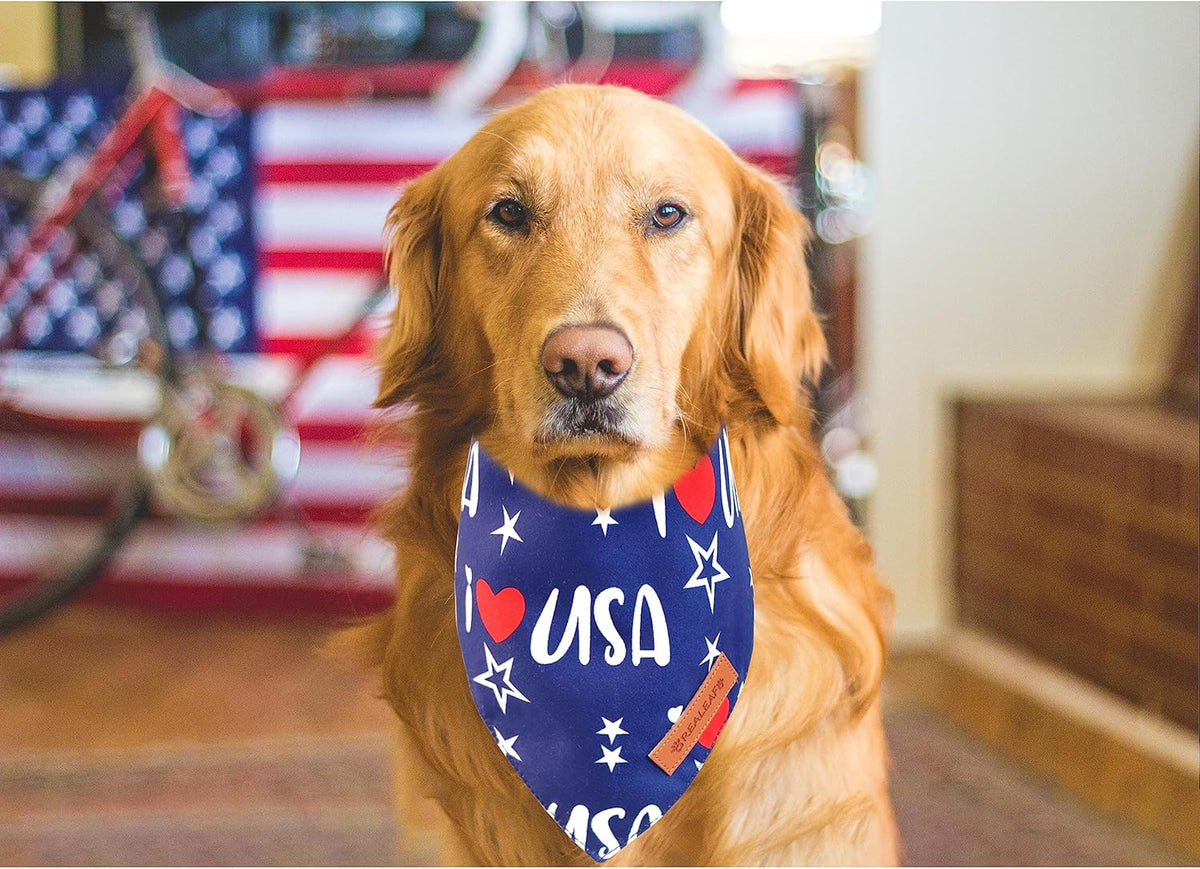 Realeaf 4th of July Dog Bandanas 2 Pack, Triangle Reversible American Flag Pet Patriotic Scarf for Boy and Girl, Premium Durable Fabric, USA Bandana for Large and Extra Large Dogs (X-Large)