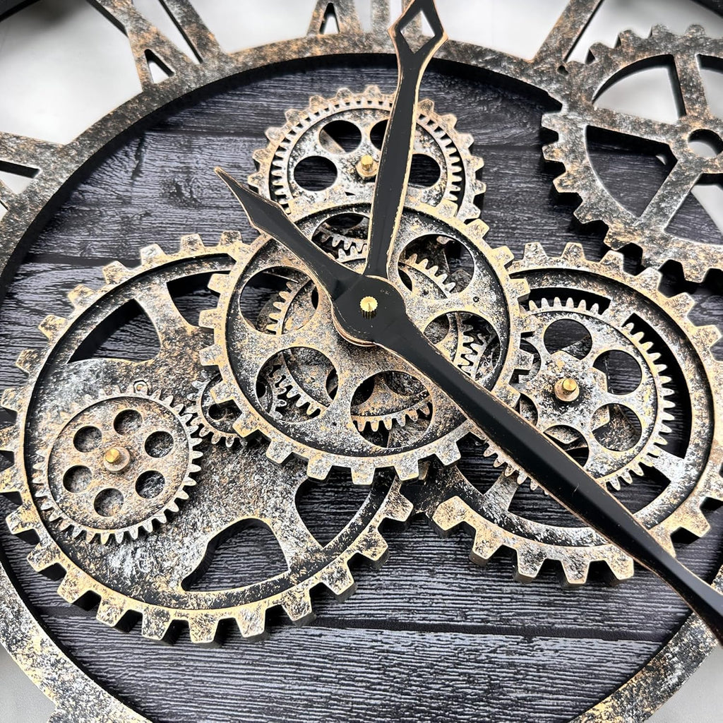 The B-Style Large Wall Clock 24 inch Moving Gear Wall Clock Oversized Vintage Farmhouse Wall Clocks for Living Room Decor Rustic Industrial Wood Clock (Carbon Gray, 36 inch/90cm)