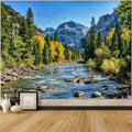 AMM Nature Forest Mountain Tapestry Green Pine Tree Tapestry for Bedroom Aesthetic Flowing River Landscape Tapestries Wall Hanging Bird Decor for Living Room Classroom Dorm Office