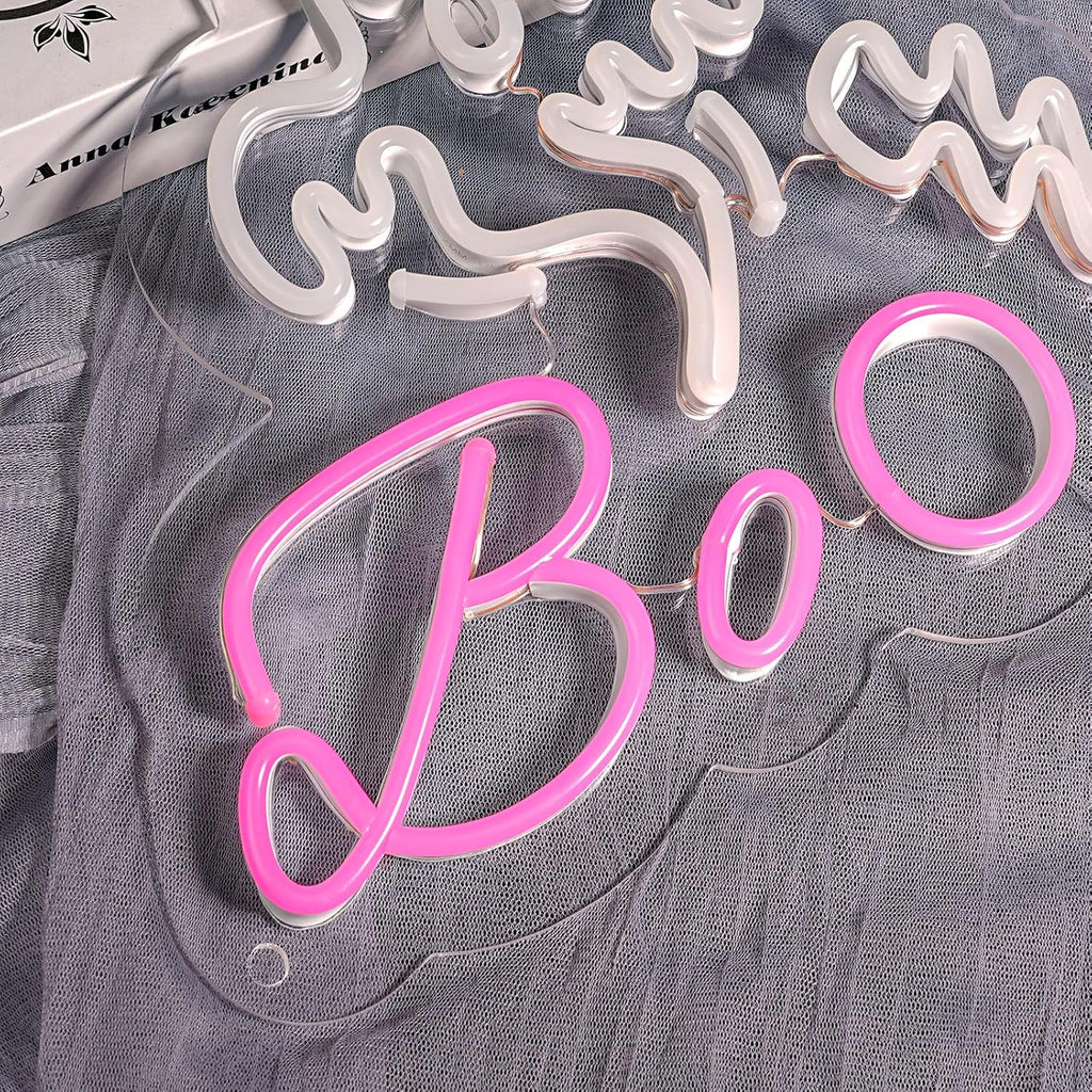HRGXYUN Halloween Dimmable Ghost Neon Sign, Pink Boo Neon light for Wall Decor,Custom Neon Sign for Bar Club Ghost Room Decoration,5V USB Power 11.8 * 9.85in
