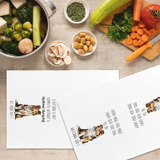 Shetland Sheepdog Dog Kitchen Towels Set of 2, Funny Dog Kitchen Decor, Dogs Gifts for Women Men Hand Towel, Pet Owner Gift Decorative Tea Towels Dish Towel 16x24 Inch