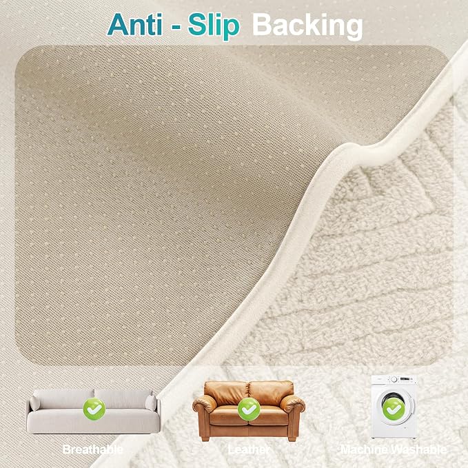 Turquoize Waterproof Couch Cover for Dogs Fuzzy Pet Couch Covers for Sofa Thick Dog Bed Cover Non-Slip Sofa Covers for 3 Cushion Couch Protector Slipcover Pet Friendly (Beige, 36" x 63")