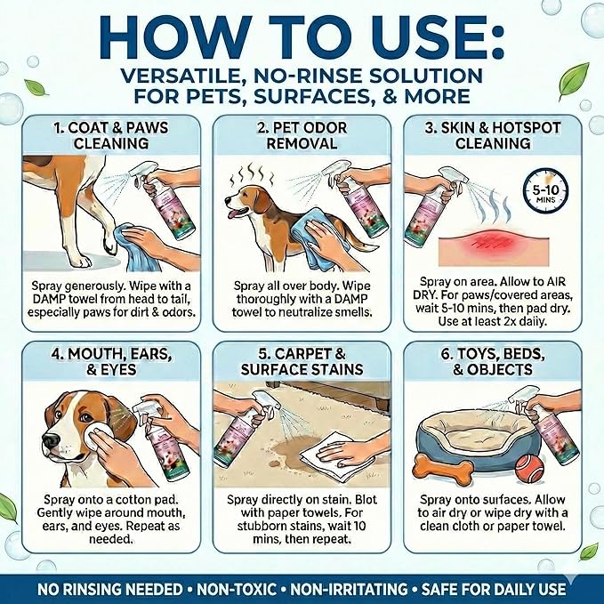 Pet Cleaner & Deodorizer for Dogs & Cats | No-Rinse Electrolyzed Water Formula | Safe for Paws, Coat, Hot Spots & Pet Messes | Fragrance-Free, No Harsh Chemicals | Made in Japan