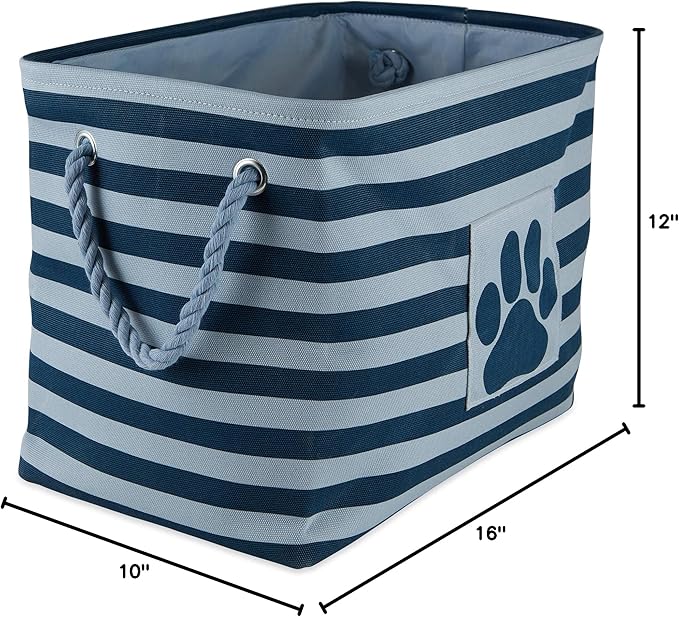 Bone Dry 5743 Pet Storage Collection Striped Paw Patch Bin, Medium Rectangle, Dark Navy