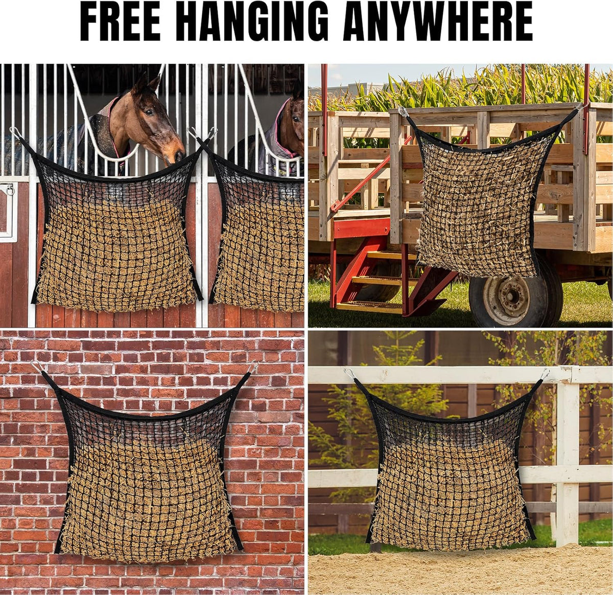2 PCS Slow Feed Hay Net for Horses, Large Capacity Hay Bags for Horses Goats Sheep Donkey Trailer Full Day Feeding, Easy to Fill and Hang, Black, 35 x 31 Inch