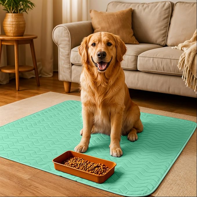 Utopia Bedding Washable Pee Pads for Dogs 34" x 52" (Pack of 4), Waterproof Incontinence Bed Pads for Adults, Elderly and Kids, Heavy Absorbency Pet Training Pads for Sofa and Couch (Green,Blue)