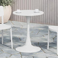 Costaelm Small Dining Table, Round PP Outdoor Table, Weather Resistant Balcony Table for Outside Poolside Deck Lawn Garden Backyard, White