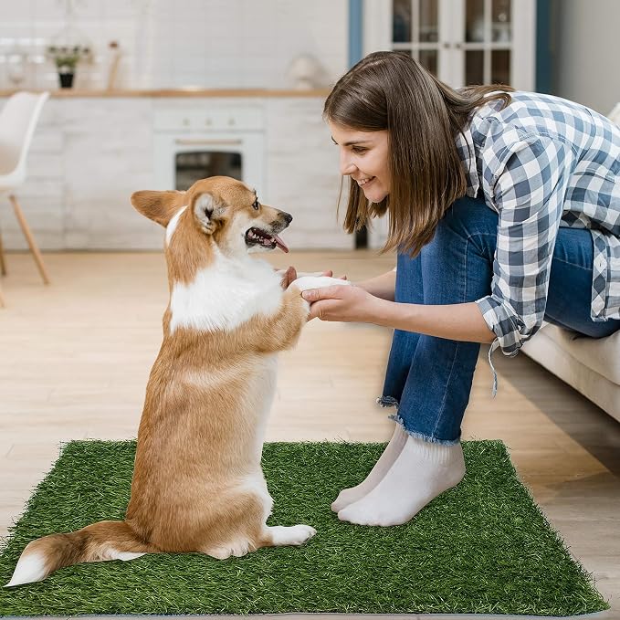 Artificial Dog Grass Pee Pad 18.75"x15" 2 Pack, Indoor Potty Training Turf | Easy to Clean, with Drainage, Reusable, Realistic, Fake Grass Mat, for Apartment, Balcony, Outddor Use