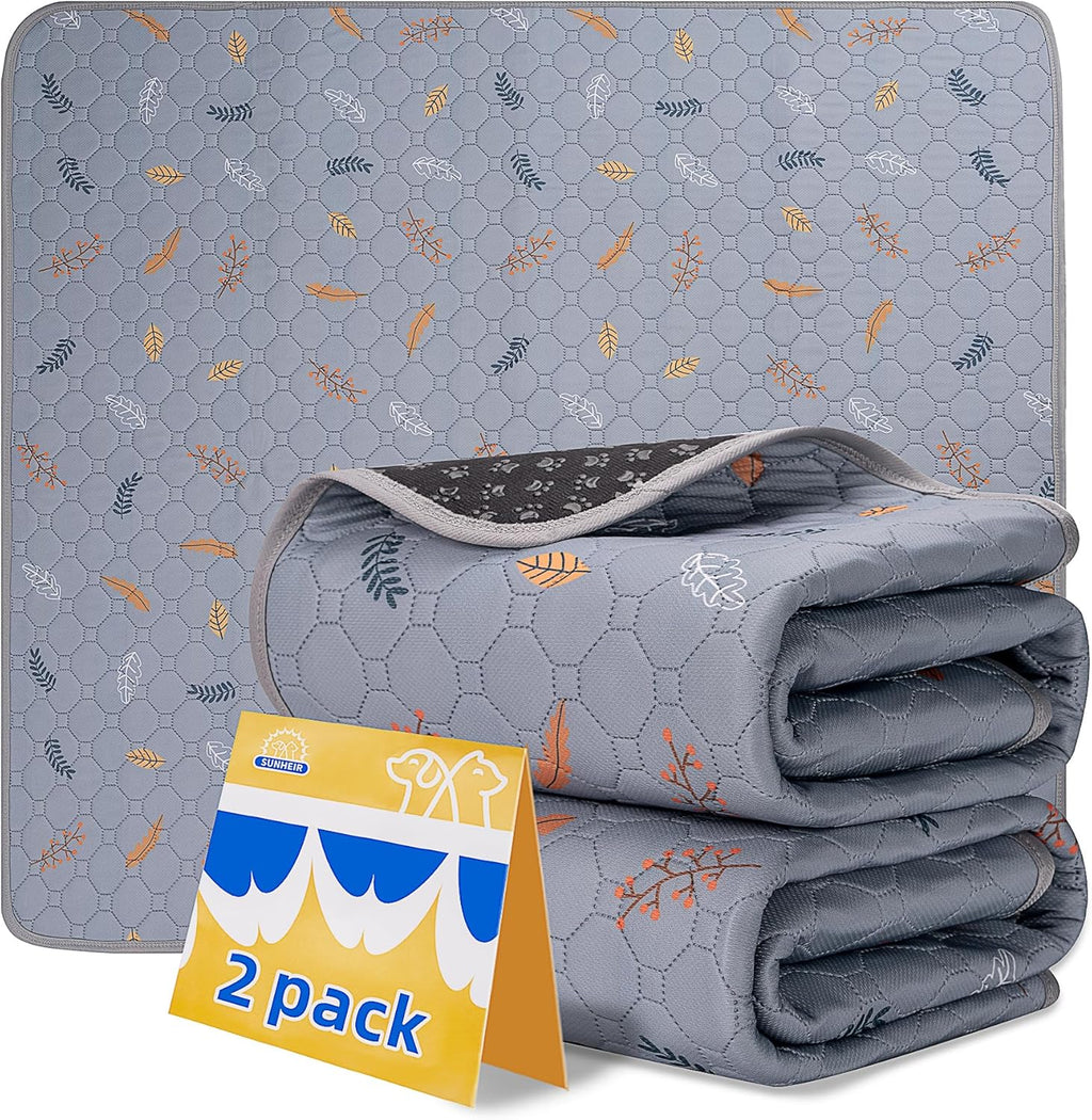 Sunheir Washable Pee Pads for Dogs - 2-Pack Thick Heavy-Absorbency Reusable Pee Pads Prevent Leakage Non-Slip, Waterproof Pet Training Pads for Puppy Playpen, Crate, Whelping Box, Potty Training