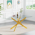 60" Rectangular Glass Dining Room Table for 6 with Tempered Glass Top and Gold Metal Legs, Modern Clear Kitchen and Dinner Table for Home Office Dining Room