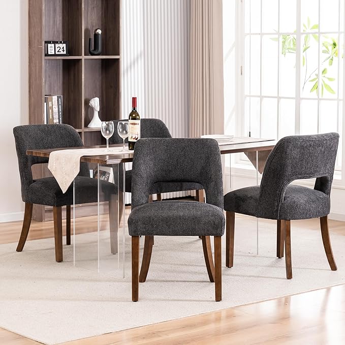 VKNOW Wooden Dining Chairs Set of 4, Modern Fabric Upholstered Dining Room Chair Kitchen Chairs, Farmhouse Dinner Chair for Kitchen Dining Room, Charcoal