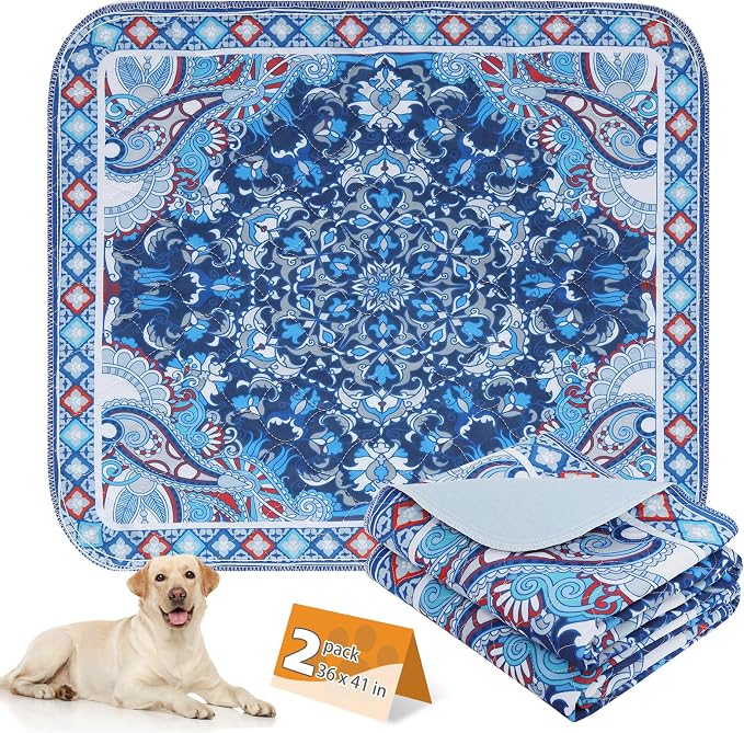 KOOLTAIL Washable Pee Pads for Dogs, 2 Pack Super Absorbent Reusable Puppy Training Pads Waterproof, Nonslip and Leak-Proof Dog Pee Pads, Large Pet Mats Whelping Pads for Floor, Crate, Couch 36"x41"