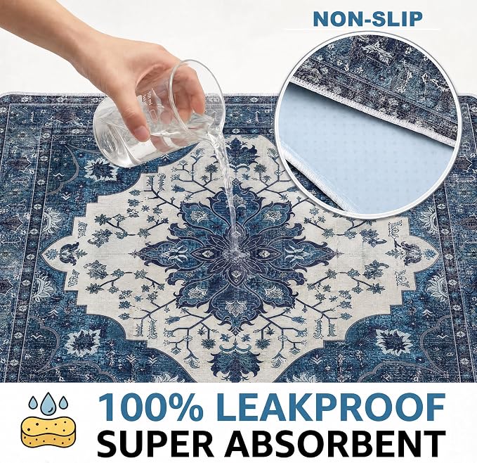Washable Pee Pads for Dogs,Great Urine Absorbent Reusable Puppy Training Pads,Waterproof,Leak-Proof & Non-Slip Potty Pads for Whelping,Crate,Playpen,Bed.(Dark Navy Floral,72"x72")