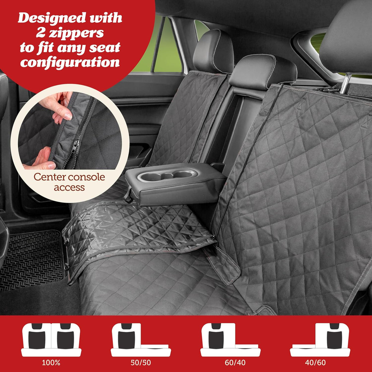 Lusso Gear Dog Car Seat Cover for Back Seat - 100% Waterproof - Full Protection from Mud, Scratches, Shedding - Non-Slip Cover Stays in Place, Fits Car, Truck, SUV (Gray)