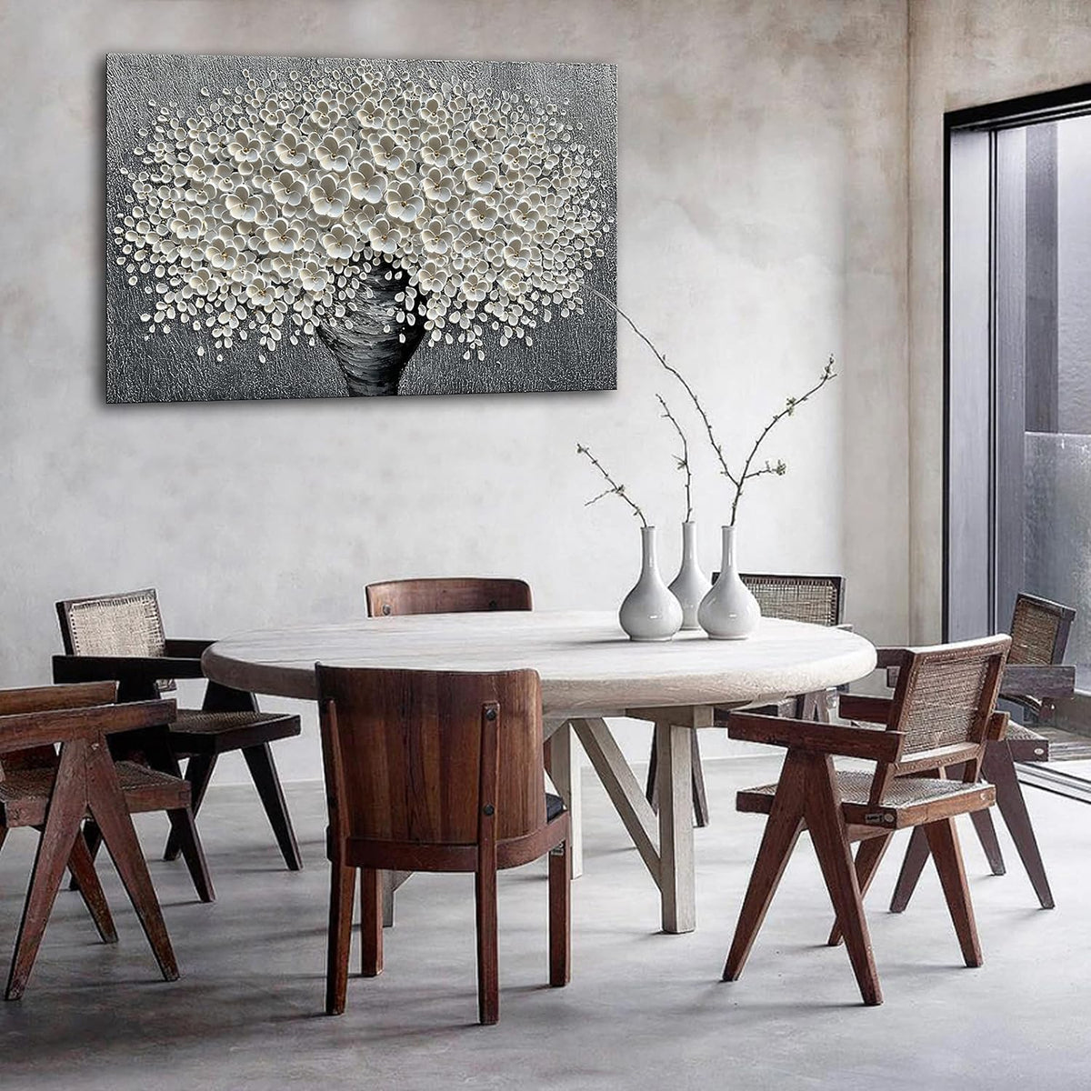 Epicler 30x45 inch Hand-Painted Oil Painting, White Bouquet Oil Painting, Canvas Wall Decoration Painting.