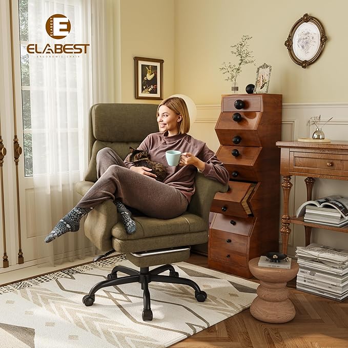 ELABEST C39 Cross Legged Office Chair with Footrest & Convertible Armrests-Pet-Friendly Criss Cross Home Desk Chair, Ergonomic Big and Tall Executive Chair with Lumbar Pillow