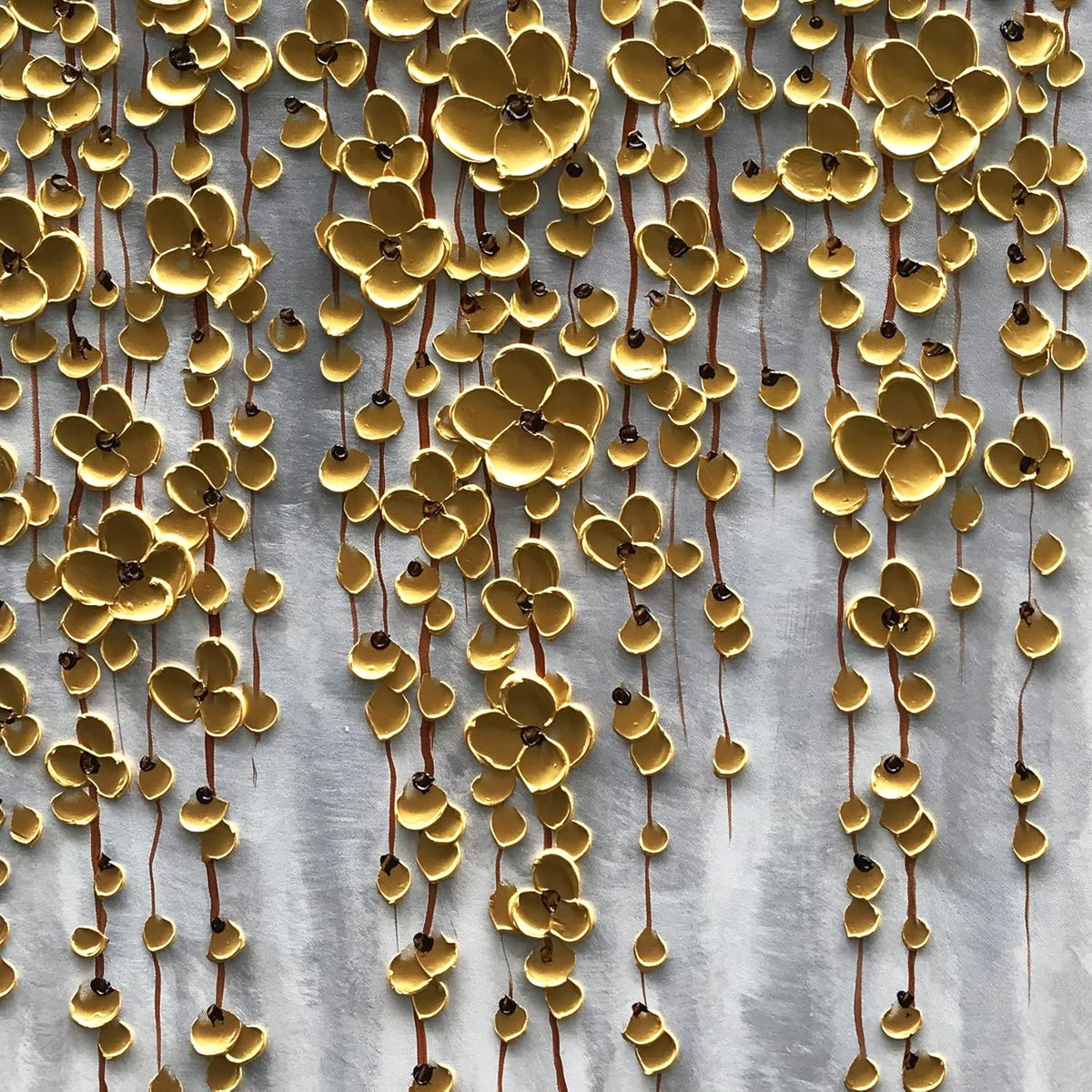 3D Vertical Abstract Canvas Oil Painting Wall Art, 116x57cm Golden Flower Painting Wall Art, Home Living Room Wall Decoration Abstract Painting Art