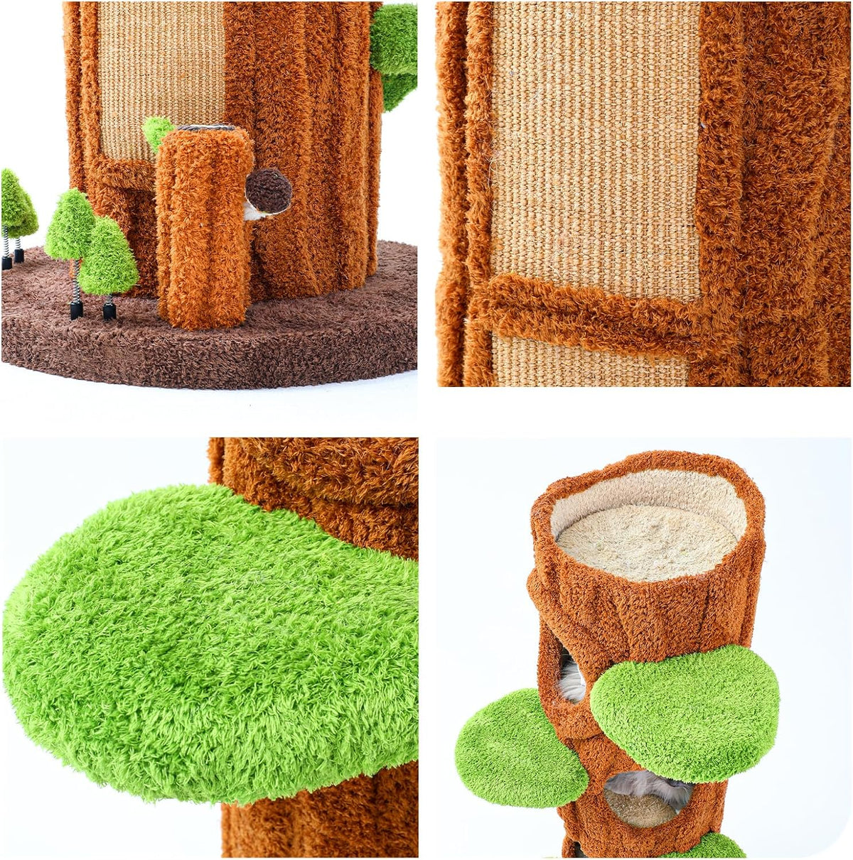 Magic Forest Cat Tree Tower, 62 inches Tall, Real Solid Wood Cat Tree for Multi-Cat Household