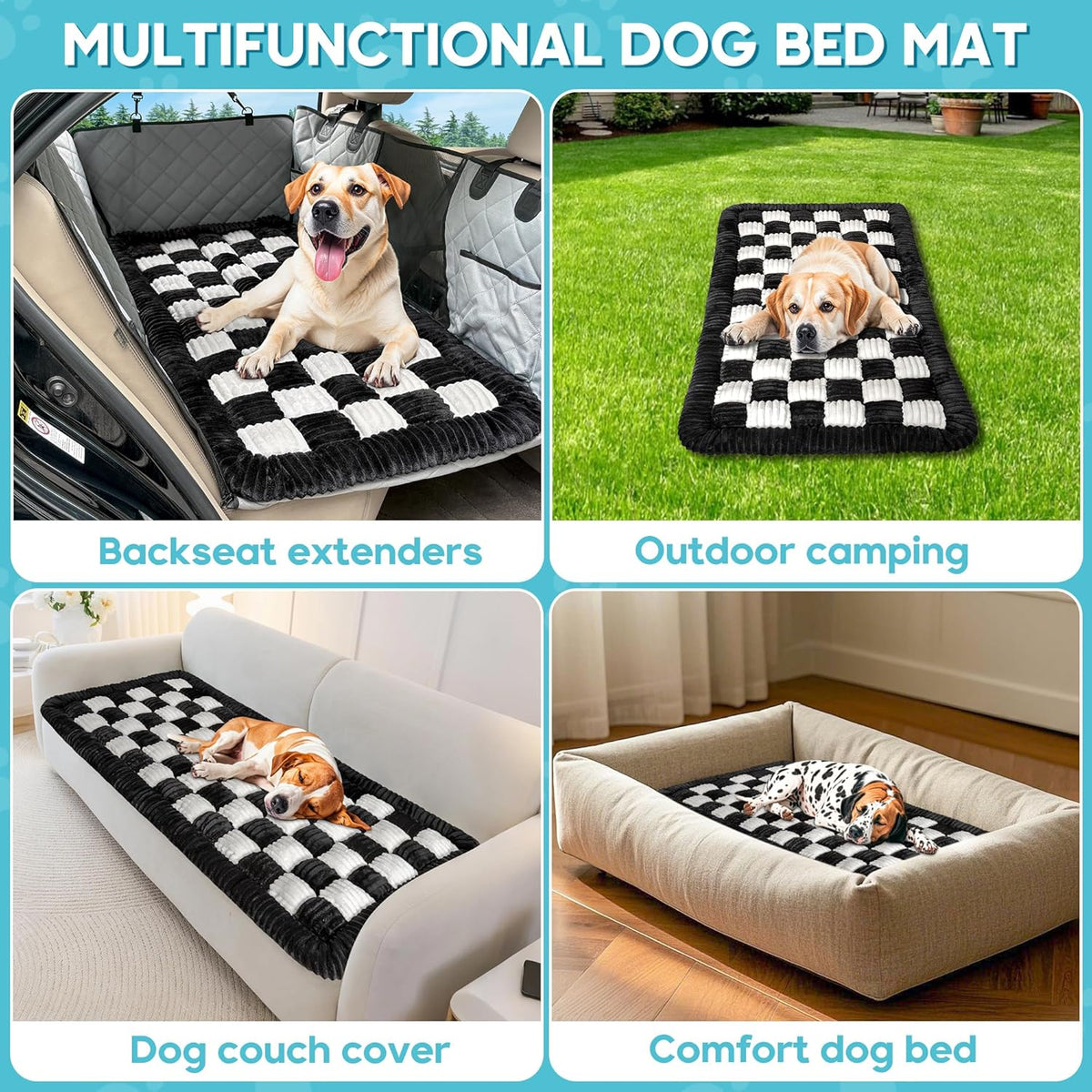 Dog Car Bed Mat, Non-Slip Backseat Extender Pet Blanket, Plaid Dog Bed for SUVs, Sedans & Trucks, Chew-Resistant Travel Pad for Dogs, Easy Clean & Scratch-Proof & Comfort (50"x24.6")