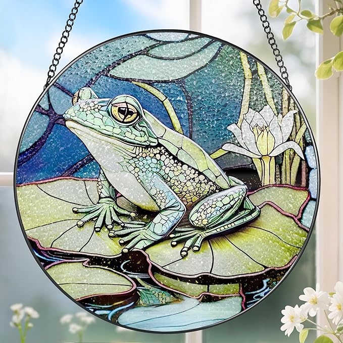 Stained Glass Window Hanging, Stained Glass Suncatcher, Frog Sun Catcher, Window Hanging Decor, Frog Lover Gift, Gifts for Fathers Day or Mathers Day, Christmas or Birthday Gift, Gifts for Friend