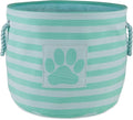 Bone Dry Pet Storage Collection Striped Paw Patch Bin, Aqua, Small Round