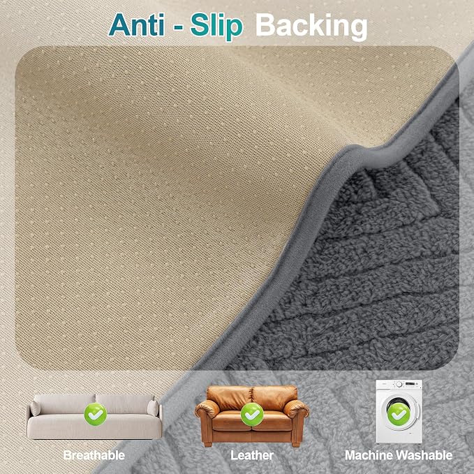 Turquoize Waterproof Couch Cover for Dogs Fuzzy Pet Couch Covers for Sofa Thick Dog Bed Cover Non-Slip Sofa Covers for 3 Cushion Couch Protector Slipcover Pet Friendly (Grey, 36" x 63")