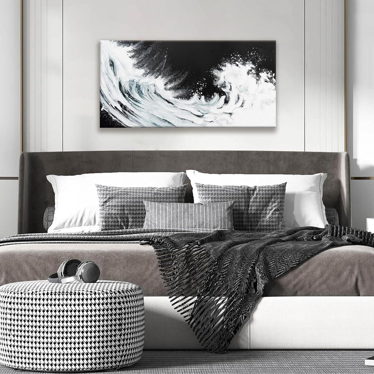 TAIJXAGSG Black And White Abstract Wall Art Painting Canvas Art Wall Decor 20x40 Inch Decorations White Ocean Waves Wall Art Canvas Abstract Art Picture For Bedroom Kitchen Office Home Decor