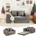 HOMREST 63" Convertible Memory Foam Loveseat Sofa, Pull Out Sleeper Sofa Bed, 2 in 1 Folding Couch Bed, Fold Out Floor Couch Corduroy Fabric with 2 Pillows for Living Room Bedroom Lounge (Grey)