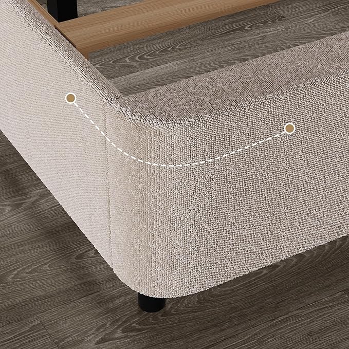 HOMBCK Twin Bed Frames with Headboard, Twin Size Boucle Upholstered Bed Frame for Kids, Soft Rounded Corners, Wooden Slats Support, No Box Spring Required, Easy Assembly, Cream