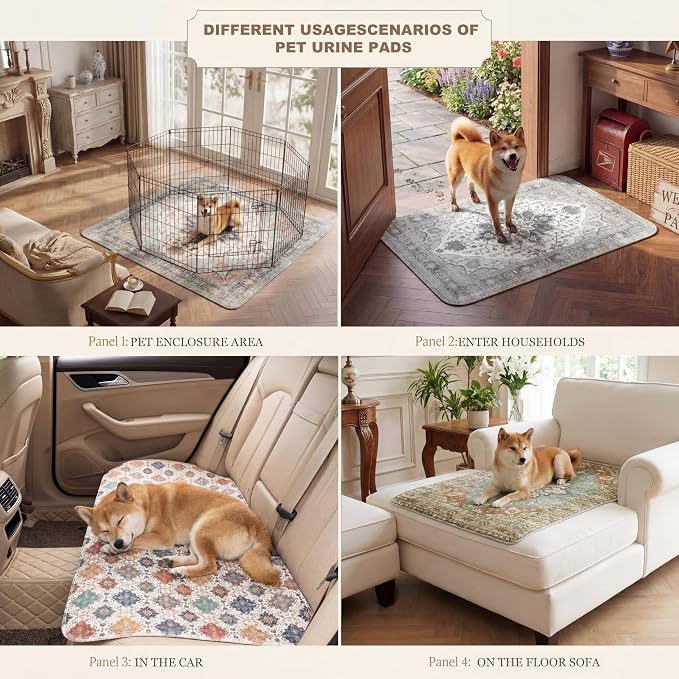4PACK Washable Pee Pads for Dogs,Great Urine Absorbent Reusable Puppy Training Pads,Waterproof,Leak-Proof & Non-Slip Potty Pads for Whelping,Crate,Playpen,Bed.(Dark Teal Floral,18"x24")
