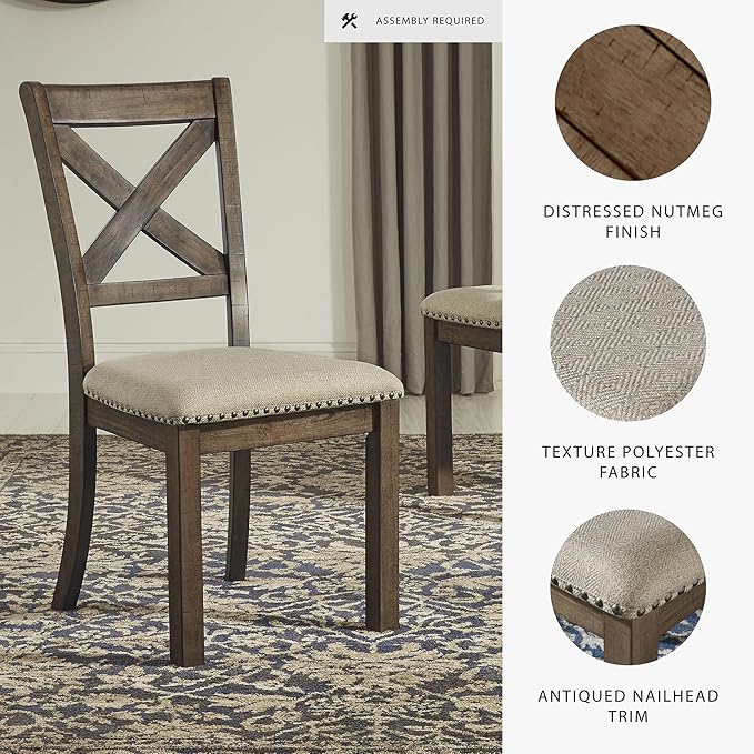 Signature Design by Ashley Moriville Modern Farmhouse 19" Upholstered Dining Room Chair, 2 Count, Brown