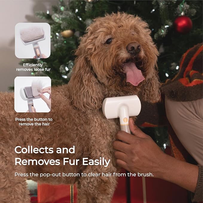 VOOCOO Self Cleaning Slicker Brush, A Complete Grooming Tool, Deshedding Undercoat and Hair Removal for Dogs and Cats, Safe and Gentle on Pets Skin, Easy Pet Hair Removal.