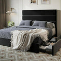 SHA CERLIN Full Size Platform Bed Frame with 4 Storage Drawers, Velvet Upholstered Headboard, Mattress Foundation with Wooden Slats Support, No Box Spring Needed, Easy Assembly, Black